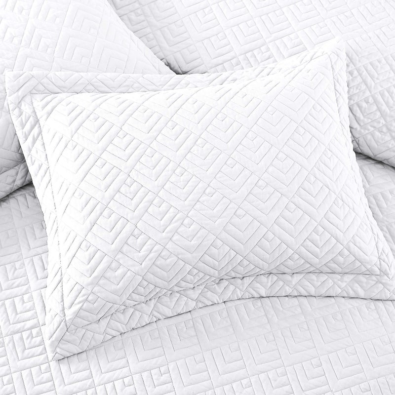 EXQ Home Quilt Set Full/Queen Size White 3 Piece,Lightweight Soft Coverlet Squares Pattern Bedspread Set for All Seasons(1 Quilt,2 Pillow Shams) - Image 4